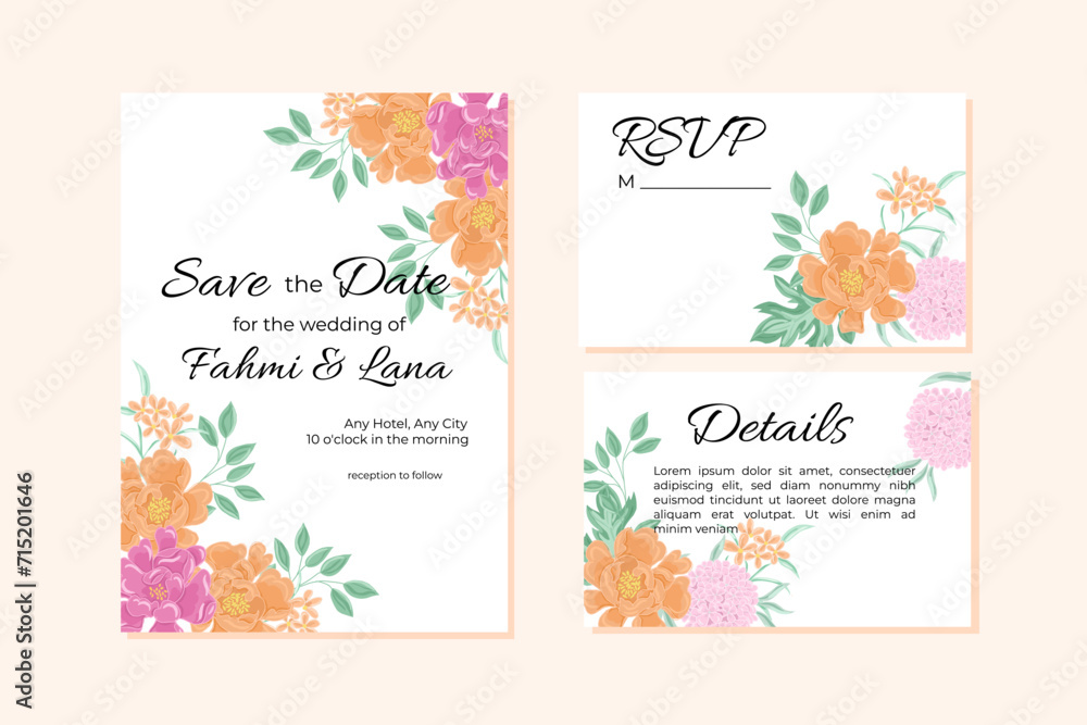 Rose and Hydrangea Flower Wedding Invitation Template