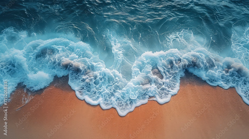 Beautiful blue ocean waves on clean sandy beach background. Summer vacation background concept.