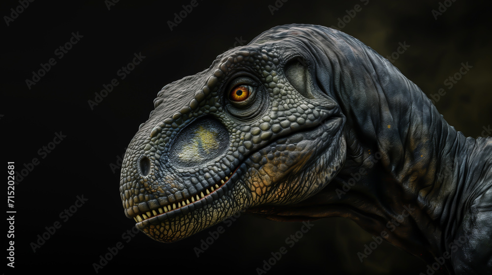 Iguanodon dinosaur on black background closeup Iguanodon dinosaur on black background closeup