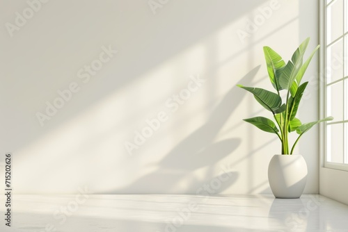 a plant in a vase in an empty white room premium photo