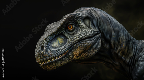 Iguanodon dinosaur on black background closeup