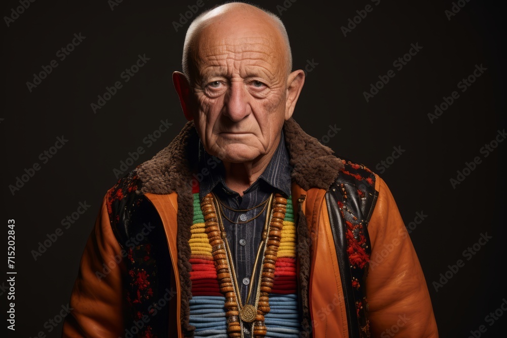 Portrait of an old man in traditional costume on a dark background. Portrait of an old man in traditional costume on a dark background.