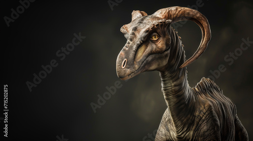 Parasaurolophus dinosaur on black background photo