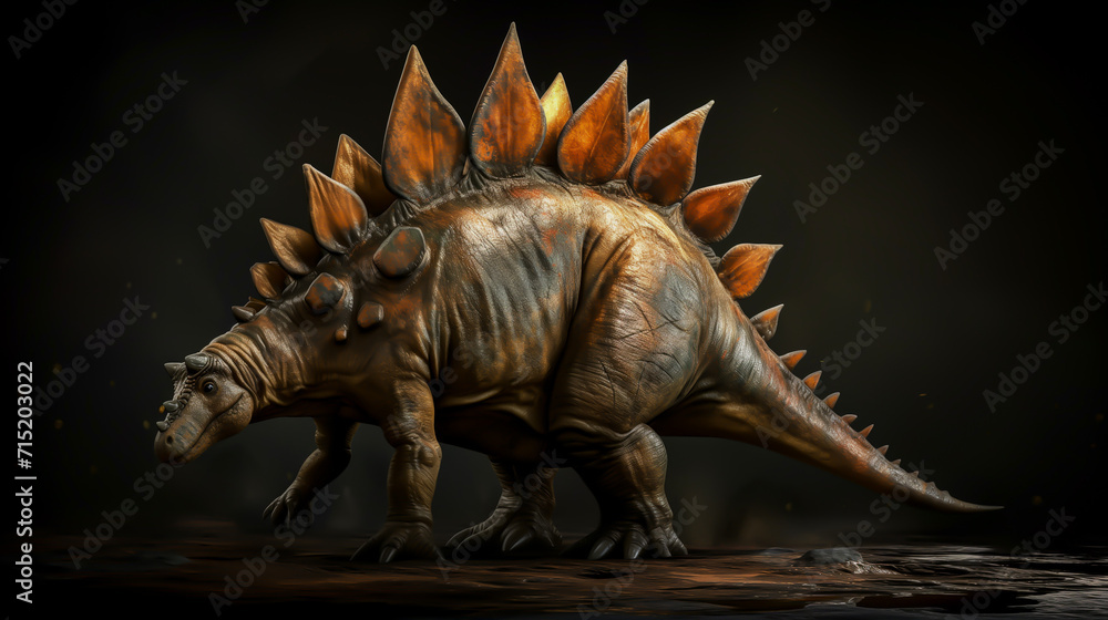 Fototapeta premium Stegosaurus dinosaur on black background, isolated