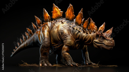 Stegosaurus dinosaur on black background, isolated © Iranga