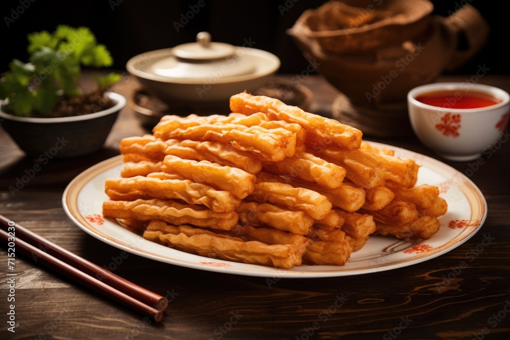 Youtiao on a plate in traditional style Youtiao on a plate in traditional style