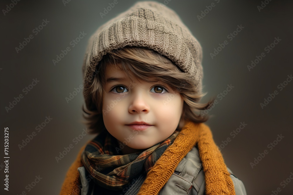 Portrait of a cute little boy in a warm hat and scarf. Portrait of a cute little boy in a warm hat and scarf.