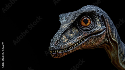 Velociraptor dinosaur on black background