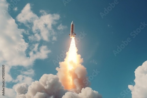 Rocket launching into the sky. Generative AI