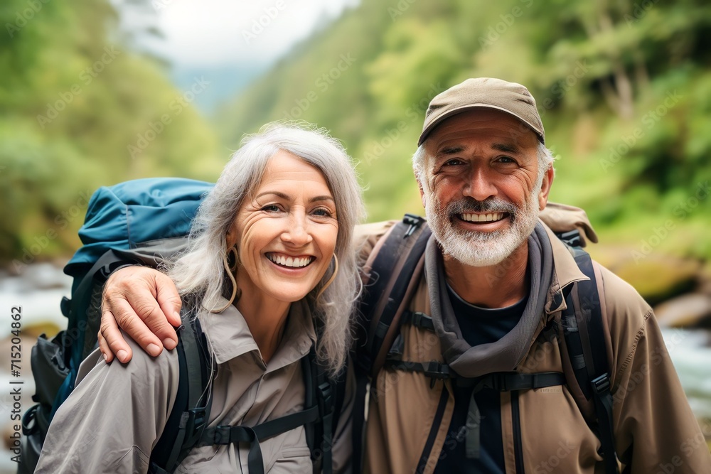 A senior couple vacation in the forest