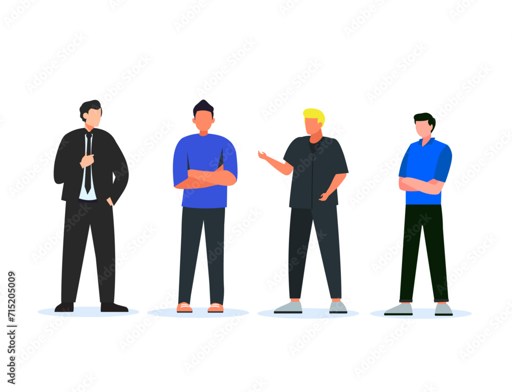 Confident people. Happy flat vector students and office characters. Standing successful workers with self-affirmative gestures. Vector team leaders set Confident people. Happy flat vector students and office characters. Standing successful workers with self-affirmative gestures. Vector team leaders set
