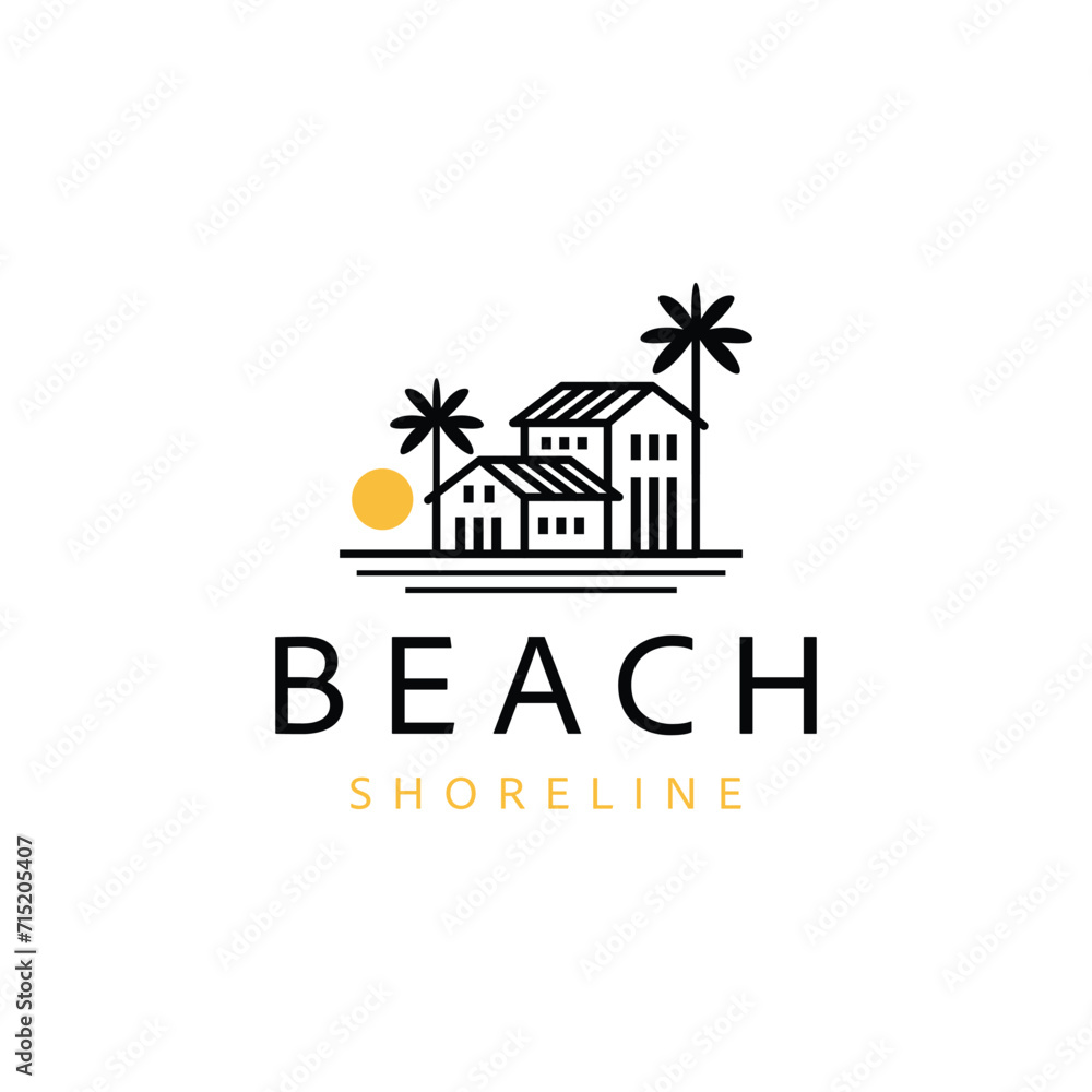 Naklejka premium Villa Logo. Resort Beach Logo Design Template Vector Illustration