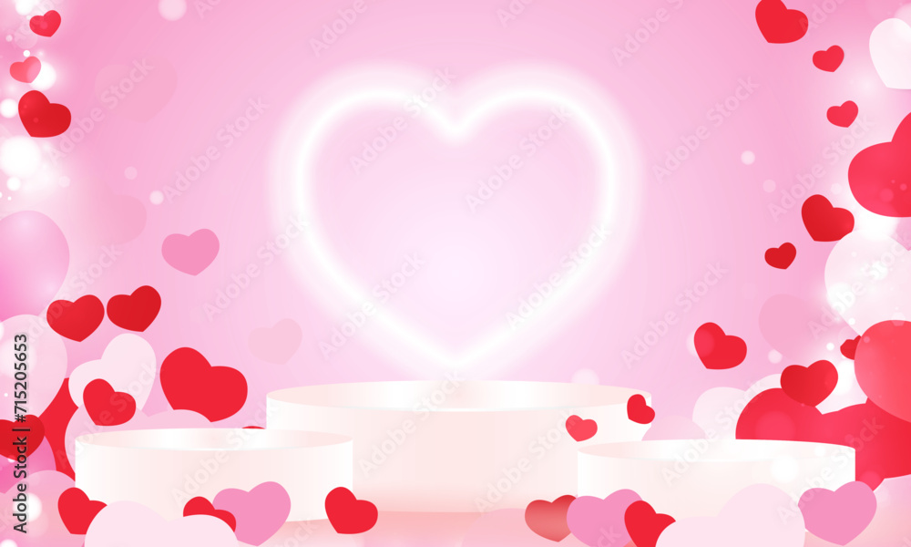 Happy Valentine's days heart of background with Blur Hearts. Stage Podium Scene with for vector poster design