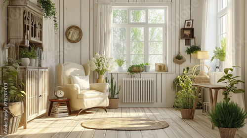 home interior background, cozy room in farmhouse style. Ai Generative