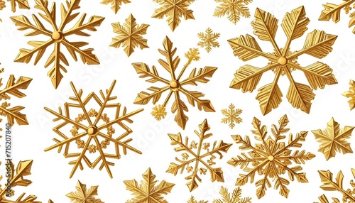 White Background with Golden Snowflakes: A Seamless Design