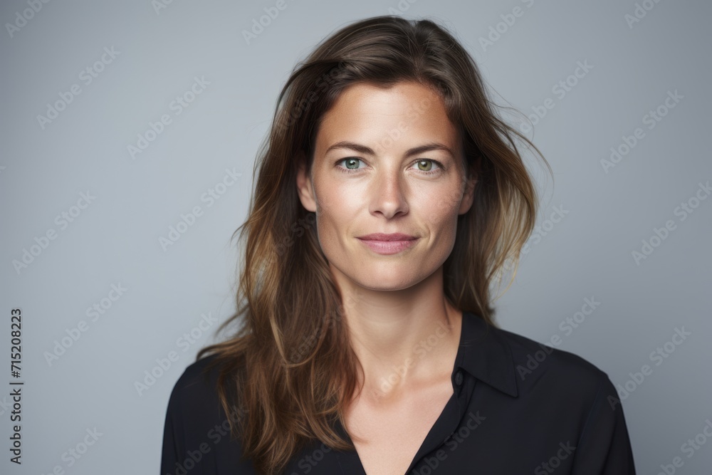 Portrait of a smiling businesswoman looking at camera over grey background Portrait of a smiling businesswoman looking at camera over grey background