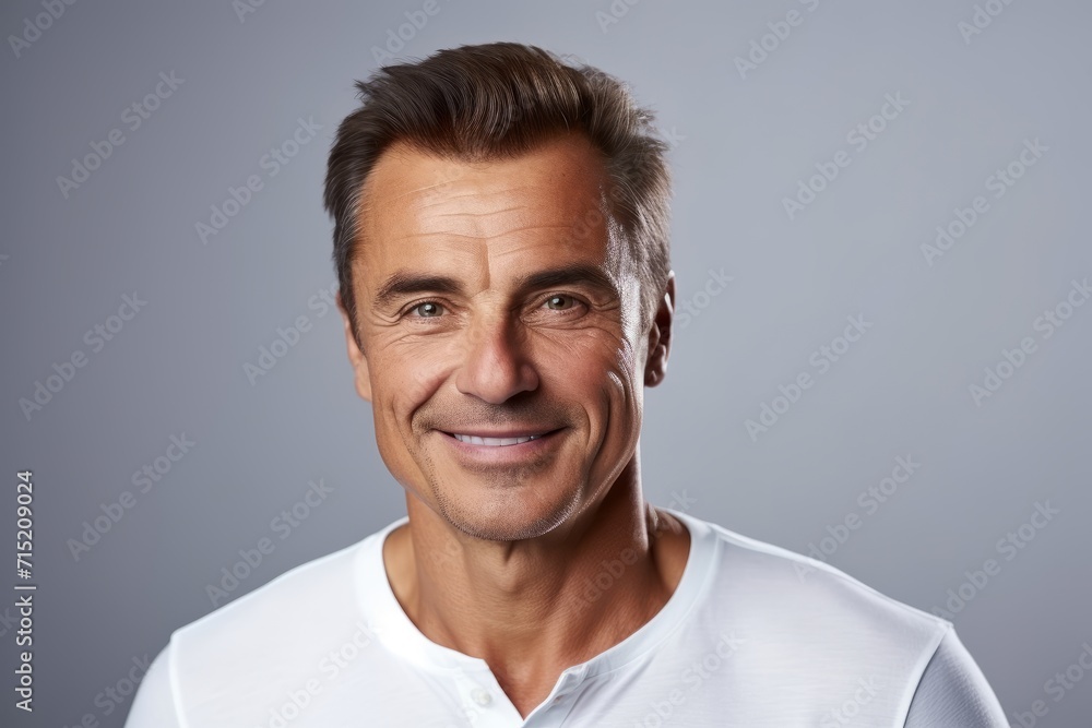Portrait of a handsome mature man in white t-shirt. Portrait of a handsome mature man in white t-shirt.