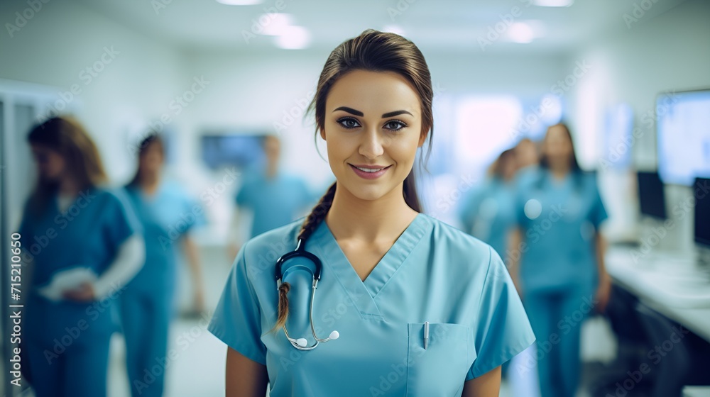 Fototapeta premium A nurse in a hospital looking at the camera with confidence , nurse, hospital, confidence