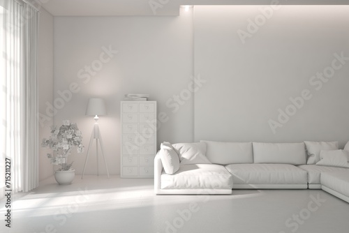 Grey interior desigh concept with furniture. 3D illustration photo