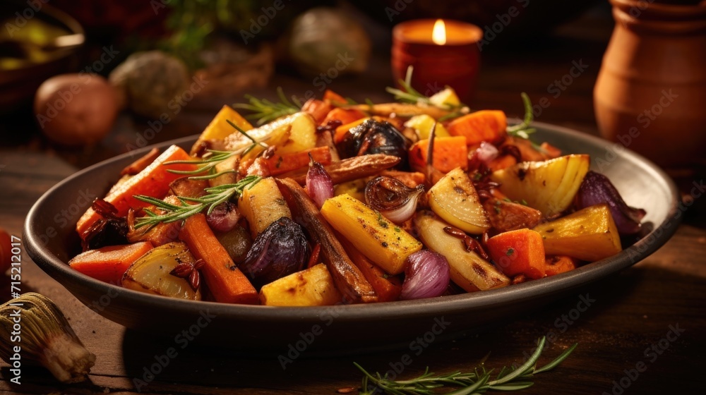 A symphony of autumnal flavors awaits as roasted root vegetables take center stage. Enchanting with their deep caramel hues, forktender carrots, earthy tur, and rustic orange acorn squash A symphony of autumnal flavors awaits as roasted root vegetables take center stage. Enchanting with their deep caramel hues, forktender carrots, earthy tur, and rustic orange acorn squash