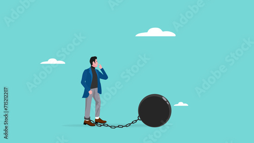 Debt burden, financial obligation or loan payment, solving mortgage or money loan problems, Debt burden risk from high interest rate, economic recession, businessman thinking to destroy the burden