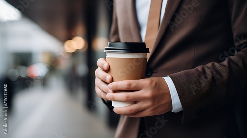 Enjoying a Morning Boost: Businessman in Suit with Coffee Cup