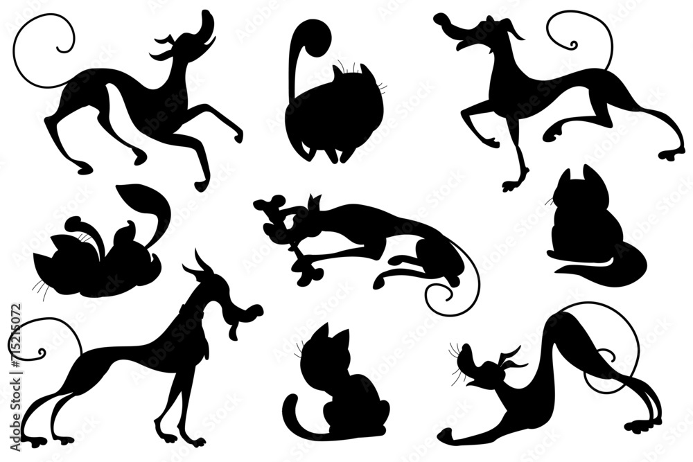 Vector set of dogs and cats outlines