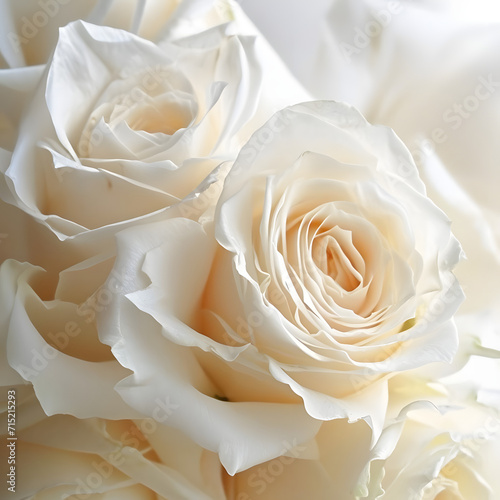 Close-up shot of a bouquet of elegant roses with pristine white petals  creating a serene and peaceful atmosphere.