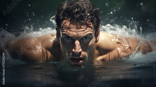 a dramatic 3d render of a swimmer powering through the competition