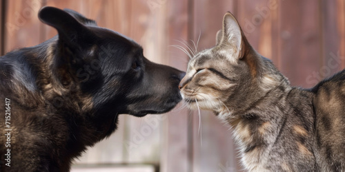  kiss between one dog and one cat, generative AI photo