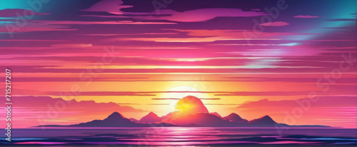 sunset and tropical island retro colors eighties and nineties style gradient wallpaper photo