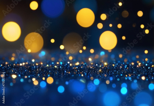 christmas lights on the background, blue and gold color bokeh effect , valentine day bokeh background, decoration concept.