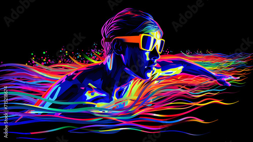 a neon outline of a young swimmer in motion photo