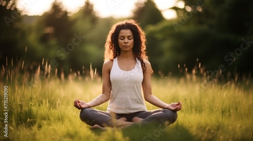 A portrait of a woman practicing yoga in a serene setting , portrait, woman, yoga, serene setting