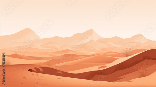 A flat illustration of a minimal desert scene, with rolling dunes captured in a warm,