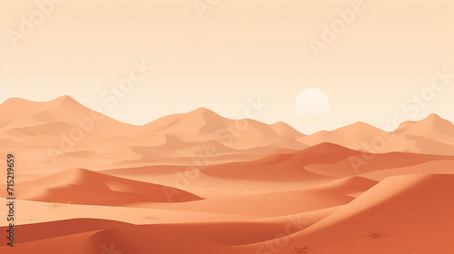 flat illustration of minimal desert scene rolling dunes captured in warm  monochromatic color scheme