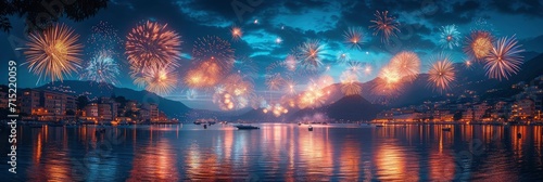 Beautiful Artistic Fireworks Festival Atami Izu, Background HD, Illustrations photo