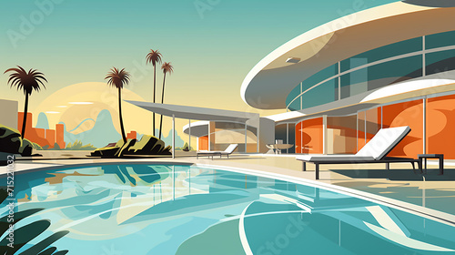 a retro futuristic of a pool scene design
