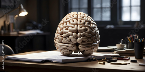 A brain sitting on a table with works say success photo