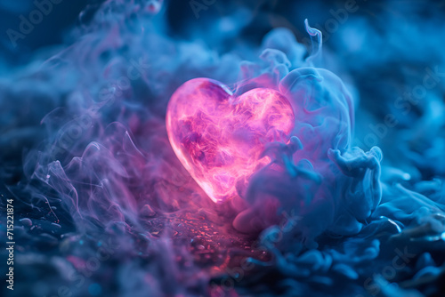 A Pink Heart Ignites in a Blaze of Blue Fire, Capturing the Essence of Intense and Vibrant Emotion