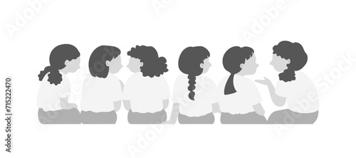 Behide view of girls talking in hand drawn flat vector illustration.