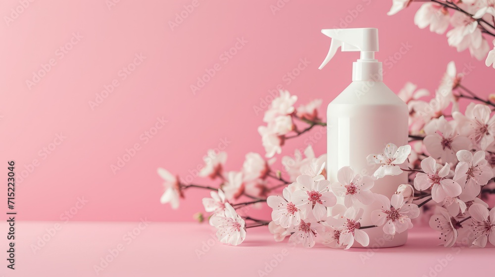 Makeup background with ample copy space, featuring 3D renders of beauty products Makeup background with ample copy space, featuring 3D renders of beauty products