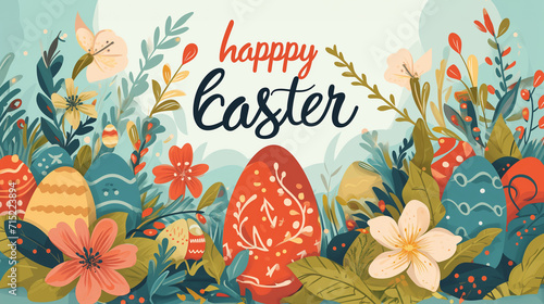 Easter card with eggs and flowers