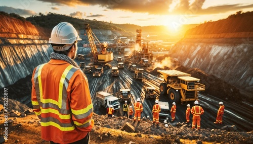 Surveying activities conducted by a worker in a copper open pit mine