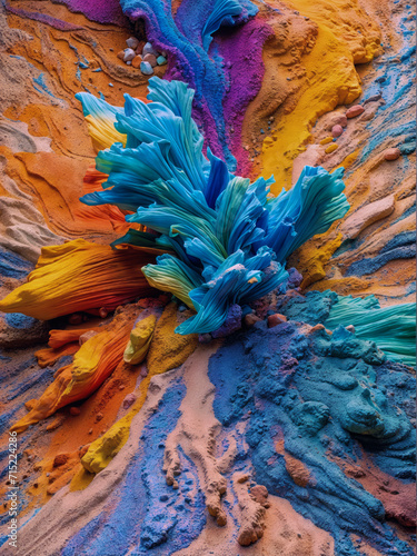 Chromatic Bloom: Abstract Sand Artistry.