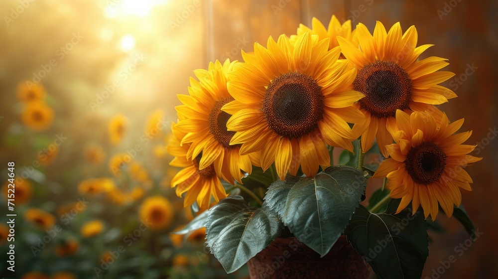 Fototapeta premium The sunflower series has a fresh and elegant color scheme, copy space and backdrop