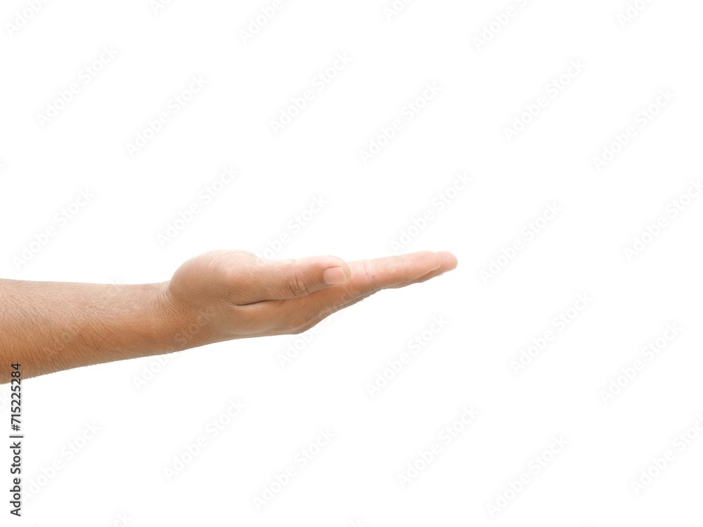 Male hands open and stretched forward on white background business concept. Male hands open and stretched forward on white background business concept.