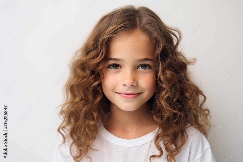 Portrait of a cute little girl with long curly hair looking at camera Portrait of a cute little girl with long curly hair looking at camera