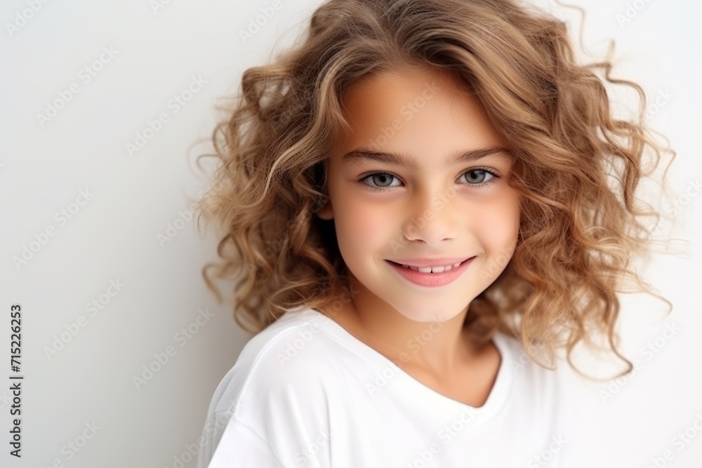 Portrait of a cute little girl with long curly hair over white background Portrait of a cute little girl with long curly hair over white background
