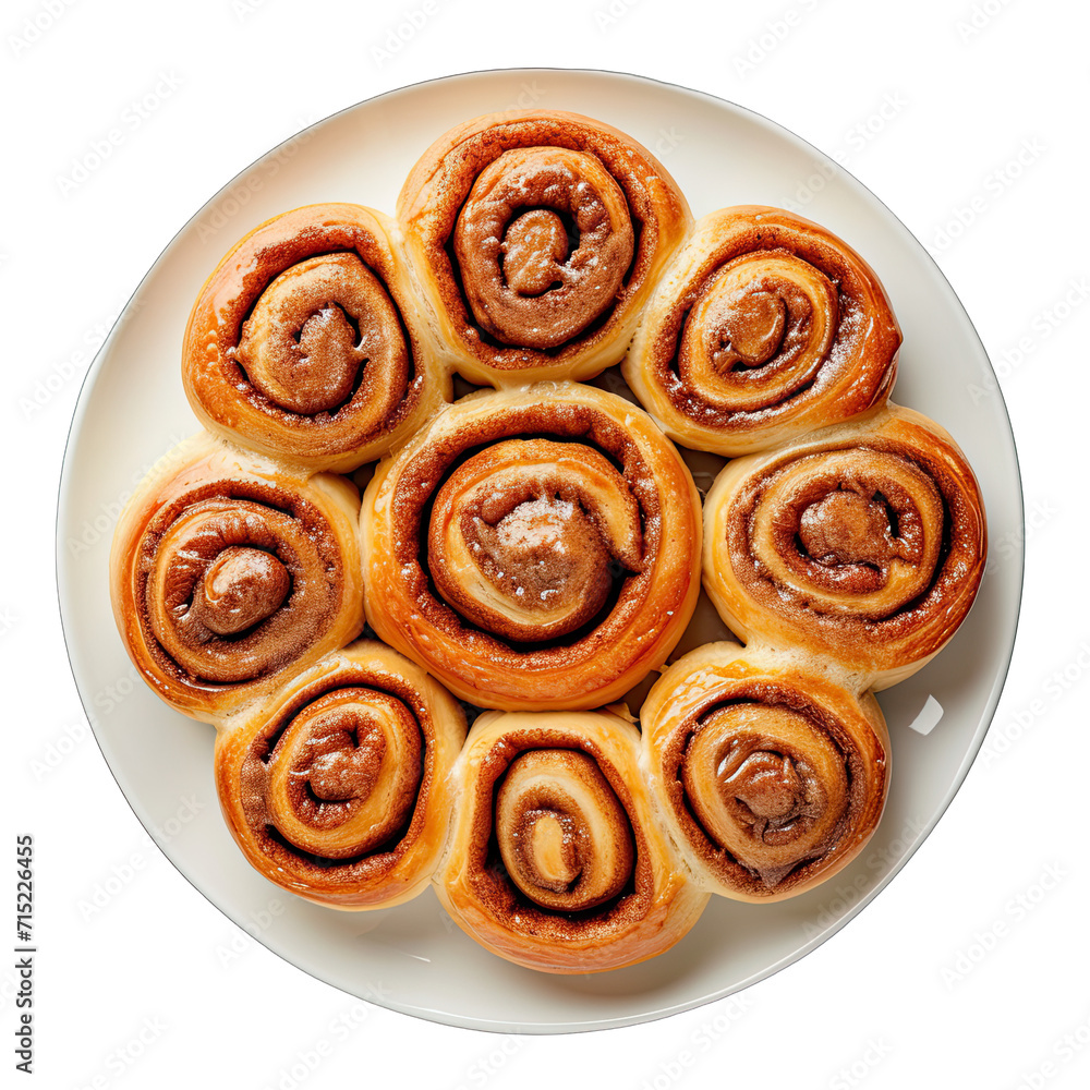 Plate of Cinnamon Roll isolated on white background, top view Plate of Cinnamon Roll isolated on white background, top view